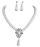 inkl. Ohrstecker Trachtenschmuck Perlen Dirndl Collier Kristall Crystal Baroque Anhänger Weiss & Ohrringe - Schmuckset