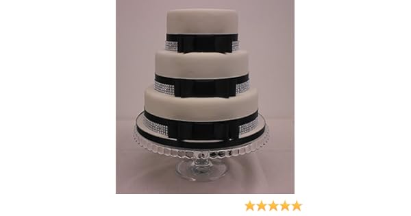 Wedding Cake Bow Set Satin Black Ribbon Silver Diamante Trim