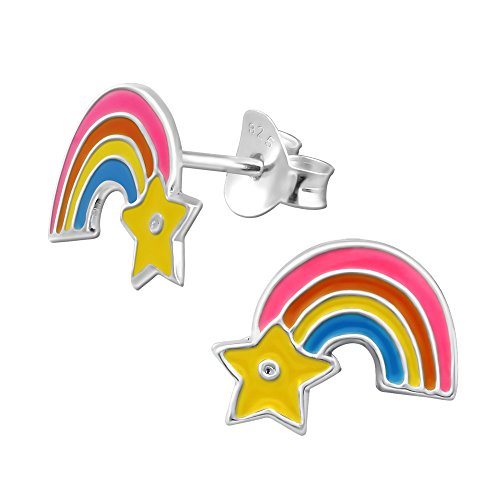 Laimons Mädchen Kids Kinder-Ohrstecker Ohrringe Kinderschmuck Regenbogen Lichtband blau gelb orange rosa aus Sterling Silber 925
