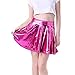 Produktbild BHYDRY Damenmode Leder ausgestelltes gefaltetes a-line Kreis-Kostüm Skater-Tanzrock(Small, Pink)