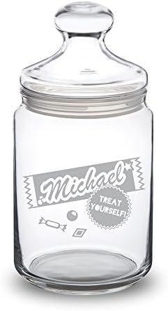 Casa Vivente – Sweets Jar With Engraving – Treat Yourself – Personalised With [Name] of Your Choice – Storage Glass – Box of Chocolates With Lid – Individual Gift Ideas for Men and Women