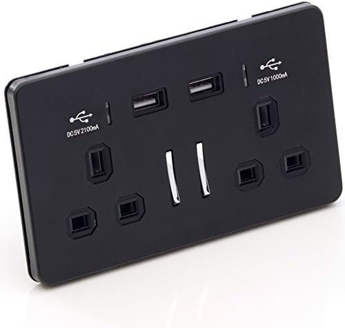 USB 2 Way UK High Speed 3.1A Plug Socket Wall Smartphone Charger Matte Black
