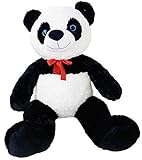 mit großen Glitzeraugen und einem Bändchen am Kopf zum Aufhängen und roter Schleife