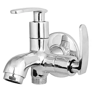 SBD Brass 2 Way Bib Cock/Tap Faucet, Chrome Plated (Silver)