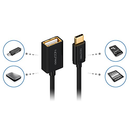deleyCON 0,1m USB 2.0 OTG Adapter Kabel / C-Stecker auf A-Buchse / Datenkabel / Smartphone & Tablet verbinden mit USB Stick / USB Festplatte – Schwarz - 6