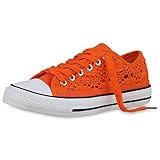  SCARPE VITA Damen Sneaker Low Spitzenstoff Turnschuhe Freizeit Schuhe Schnürer 176679 Orange 38