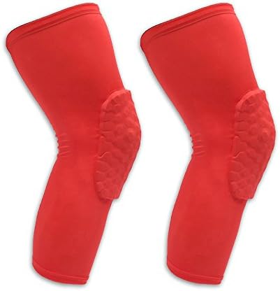 Compression Extended Leg Sleeves, with Knee Pad for Men Women and Youth, Basketball and more Sports,1 Pair / 2 pcs Red (S)