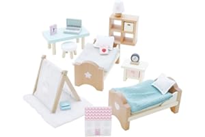 Le Toy Van - ME061 - Puppenhaus-Schlafzimmer, 3 Jahre, Lernspielzeug, 24-teiliges Holzmöbel-Set, umweltfreundliches Spielzeug, Montessori, inklusive Spielzimmer-Zubehör