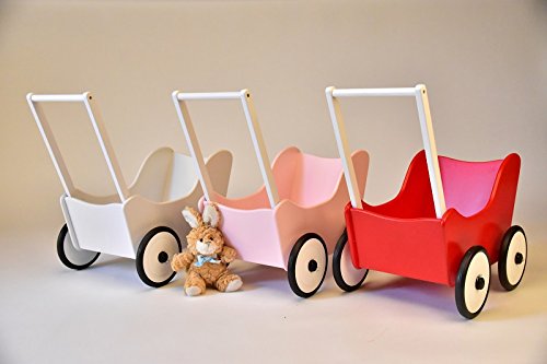 SchwabenKids® Puppenwagen rosa mit TEXTIL + Bremse Lauflernwagen Lauflernhilfe Holz Gehfrei Bremse Clip Räder Holzpuppenwagen - 7