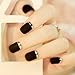 24PCS Matte with Metallic French Acrylic False Nails Fake Nail Full Cover Medium Nail Tip Art Black&Silver
