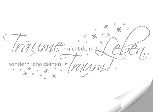Wandora W1456 Wandtattoo Spruch Träume nicht dein leben, sondern lebe deinen Traum! silbergrau (BxH) 100 x 39 cm - 2