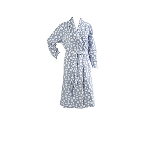 Ladies Luxury Polka Dot Print Polar Fleece Dressing Gown with Pockets Size Medium (Blue)