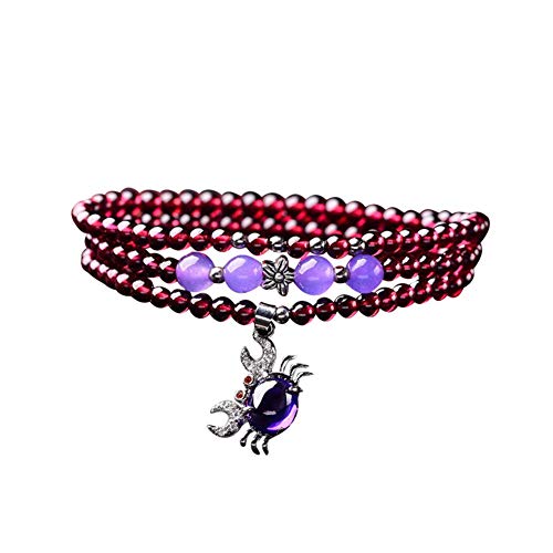 Preisvergleich Produktbild WANZIJING Natürlicher Granat Armbänder Premium verankert Bernstein Amethyst Lange Armband weinrot 4mm Perlenarmband mit Krabben Anhänger für Sie oder Ihn