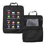BAYTTER® Rücksitzschoner Rückenlehnenschutz + Rücksitz Organizer mit großer Kapazität, mit durchsichtigem iPad Tablet Fach, für Kinder mit 0-5 Jahren Früherziehung wasserdicht, mit wickelunterlage, mit Geometrie, 60x 45cm, passend für jedes Auto, schwarz - 2