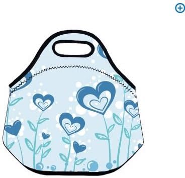 Blue Heart Flower Lunch Bag Insulated with Zips Luch Box Carry Bag for Girls Back to Shcool Gifts