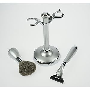Fantasia 81013 Razor Set with 3-Blade Razor, Badger Shaving Brush and Stand, Height 17 cm, Silver - Image 2