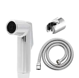 ZAP Nexa ABS Health Faucet Handheld Spray with 1.5 m Stainless Steel Tube and Wall Hook-Chrome Finish Bidet with Hose and Holder/Clutch Set