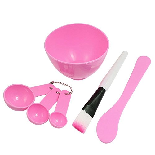 SupplyEU Pink 4 in 1 Facial Skin Care DIY Homemade Mask Bowl Spoons Brush Tools Set