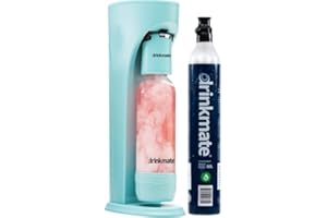 Drinkmate Machine à eau et jus de vin mousseux à cocktail sans alcool pour gazéifier n'importe quelle boisson avec un bouton poussoir, avec bouteille de 1 l et bouteille de CO2 de 60 litres, bleu