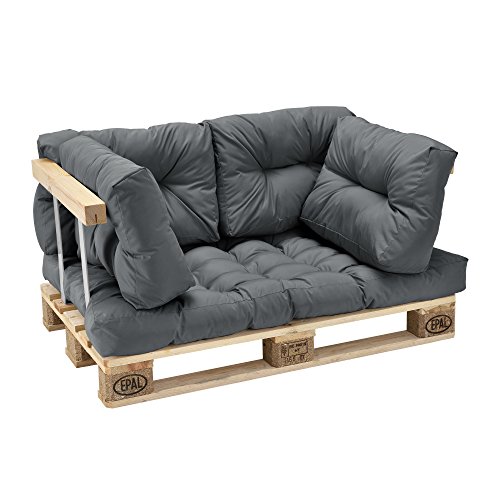 [en.casa] Cuscini per paletta euro-sofá tavolozze - set di 5 - cuscino seduta + cuscino schienale [grigio chiaro] Divano paletta euro-sofá In/Outdoor