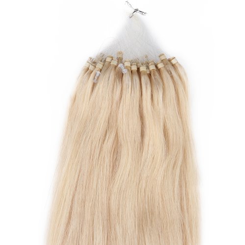 Beauty7 100 Extension de Cheveux Naturel 46 CM EASY LOOP Anneaux Pose a Froid Couleur #24 Blond Clair Poids 50g