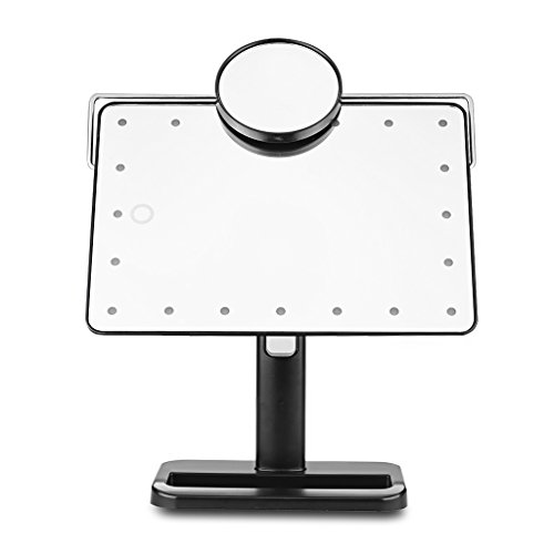 Ovonni L208 LED Touch Screen Kosmetikspiegel mit 10X Lupe 20 LEDs beleuchteter Schminkspiegel Rasierspiegel Dimmbar Batteriebetrieben schwarz - 2
