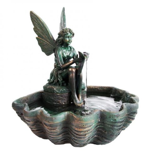Beleuchteter Solarbrunnen – Elfe auf einer Muschel - 6
