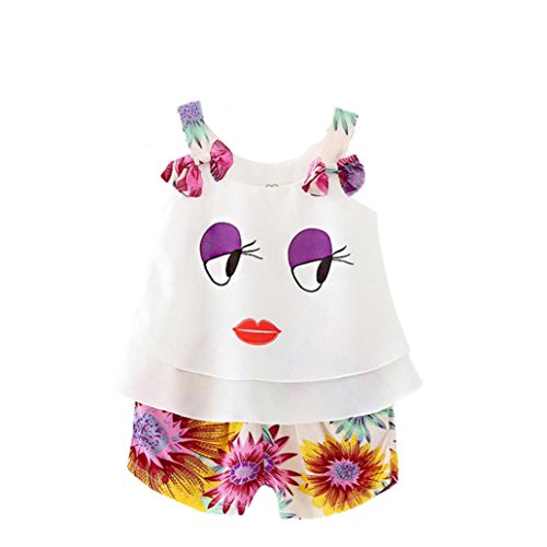 Internet Baby Girl Summer Clothing Sets Chiffon Vest Top + Floral Short Pants under 4 Years Old (80/1-2 years old, Orange)
