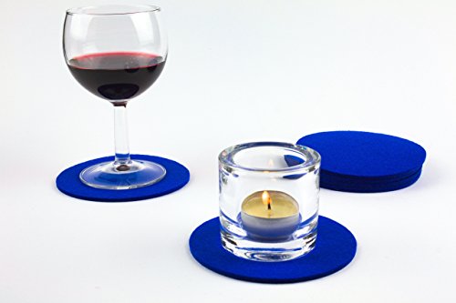 Handmade Glasuntersetzer rund 10cm 6er Set 100% Wollfilz edle natur Getränkeuntersetzer für Gläser Becher Tassen als Untersetzer auf Tisch, Bar mit Geschenk-Box (blau) - 6