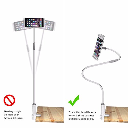 MyArmor verstellbarer Schwanenhalshalter für iPad / Tablets, flexibel mit mit Klemme, 360 Grad drehbar, passend fürs Bett, Tisch, für Apple iPhone 6 / iPad Mini 3 / iPad Air 2 / Galaxy Tab 4 10.1 / Galaxy Tab A 9.7/8.0 und für andere Geräte mit Bildschirmen der Größe 10,2-25,7 cm (Schwarz & Weiß) - 5