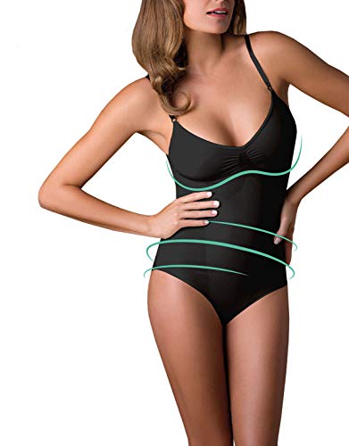 Body Reductor SIN Costuras | Faja MODELANTE DE Mujer | S M L XL XXL | Blanco, Negro, Natural | LENCERÍA Italiana | (L/XL, Negro)