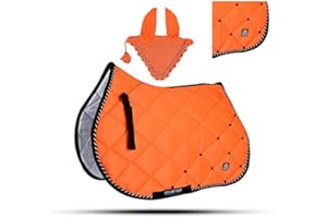 GALLOP SHOP Numnah - Sottosella per cavallo con cofano per orecchie abbinato, colore: Arancione