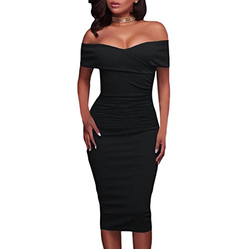 QIYUN.Z Robe De Soiree Bustier Femmes Robes De Soiree Moulantes Bar a Cocktails Du Cou Crayon, Noir, XL