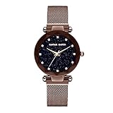 Damen Uhren, L'ananas Frauen Mode Sternenklarer Himmel Dial Diamant schneiden Freie Größe Maschengurte Armband Armbanduhr Women Watches Bracelet (Karamell)