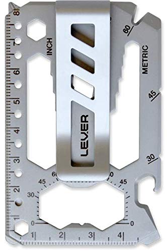 Lever Gear Toolcard Pro avec Pince à billets - Carte de crédit Multi-outils 40 en 1. Élégant Portefeuille multi-outils et pince à billets en acier inoxydable minimaliste - Argent