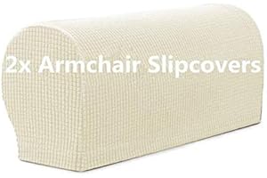 SKYBOOK Sxspace Sofa Armrest Protectors for Armchairs, Sofas, Non-Slip Armchair, 2PCS/Set Fleece Premium Armrest Covers Stretchy Chair Sofa Couch Arm Protector Stretch Fit (Ivory White)