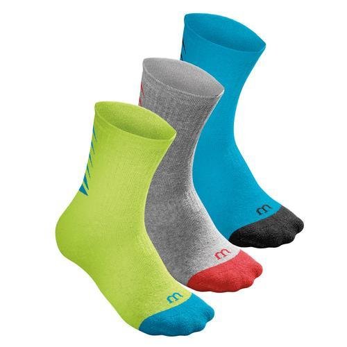 WILSON YTH SEASNL Crew 3PR/PK MDLG Chaussettes de Tennis pour Enfant, Bleu (Couleurs Asst Ocean/Lime Punch/Grey Heathe), Taille M/L