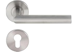 Aperit Türgriff: Edelstahl Türklinke Paar mit PZ Rosetten - Rund - Matt - Drückergarnitur für Innentüren - T-Modell - EN1906 Klasse 3-49.203.01