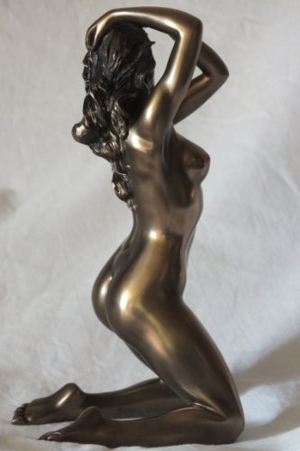 Weiblicher Akt Harmonie Frau kniet Arme am Kopf bronziert Figur Skulptur - 3