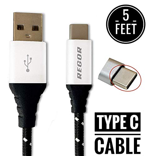 Regor Type-C Cable, 5 Ft/1.5Mtr, Rugged Connectors,Nylon Braided for Type-C Devices,NOT A Micro USB