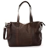  LECONI Shopper Vintage-Look Damen Henkeltasche Schultertasche Echt-Leder Natur Damentasche Ledertasche Umhängetasche Handtasche Leder 37x28x15cm dunkelbraun LE0034-wax