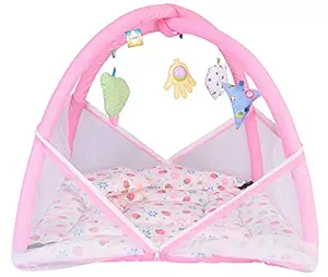 Bantoo New Born Baby Boys & Baby Girls Bedding Set Mattress with Mosquito Net for 0-6 Months Infants (Pink)