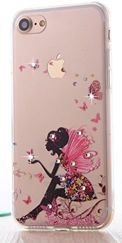 CXMALL iPhone 7 Plus Case, [Dust plug] Soft TPU Gel Bumper Cushion + Scratch Resistant Clear Hard Protective Cover Case with Glitter Bling Rhinestone for iPhone 7 Plus (Butterfly Girl)