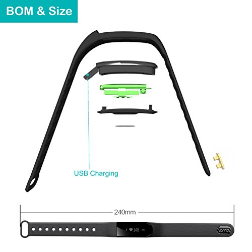 YAMAY® Fitness Tracker mit pulsmesser Wasserdicht Fitness Armband Aktivitätstracker Bluetooth Smart Armband Schrittzähler Uhr mit Schlafanalyse Kalorienzähler Vibrationswecker Anruf SMS SNS Vibration für Android iOS - 2