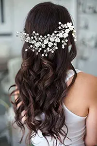 Hair Flare Small White Rose flowers with White stone and Pearls Bridal Hair Pin /Hair Accessories for Women and Girls- 2395