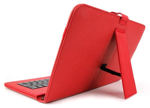 Durable Red Case With Micro USB Keyboard   Stylus Pen For Use With Hannspree Hannspad   Thalia Tablet PC 4  By DURAGADGET