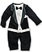 Baby Boy BLACK Formal*Party*Christening* Wedding *Tuxedo Bow Tie Printed 1pc 0-18 MS UK SAME DAY DISPATCH (6-12 months)