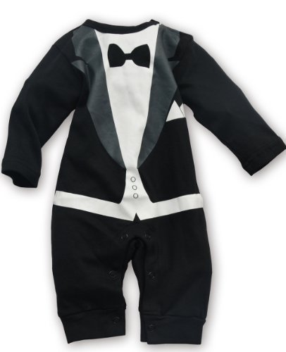 Baby Boy BLACK Formal*Party*Christening* Wedding *Tuxedo Bow Tie Printed 1pc 0-18 MS UK SAME DAY DISPATCH (6-12 months)