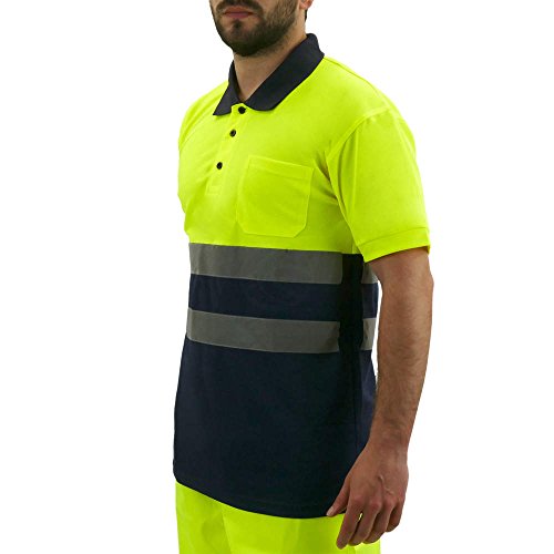 Cablematic - Polo Hemd kurze Ärmel mit reflektierendem gelb blau Arbeitsplatzsicherheit Größe M