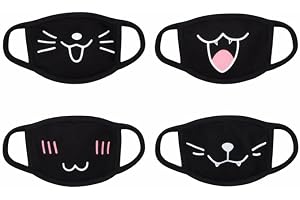 FIUTEKO Set om 4 feboy-mask, masker, maskerad och cosplay, anime, Kawaii, tygmask, svart, munskydd för ansikte, återanvändbara bomullsmasker för feboy-outfit, kvinnor, män, ungdomar